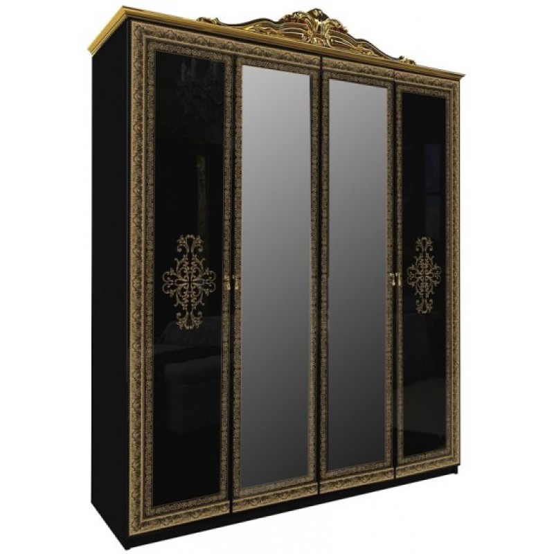 ДЖЕНИФЕР 14 шкаф 192 см 4 двери с зеркалами цвет глянец чёрный/золото производитель MiroMark